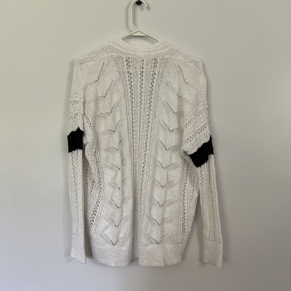 Hollister Cardigan M White Black Stripe Cable Knit Open Layering Cozy Beachy - Picture 3 of 3